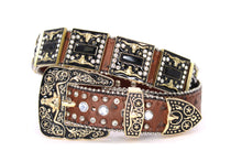 Cargar imagen en el visor de la galería, Rhinestone Belt - #5051 Longhorn Buckle w Double Longhorn