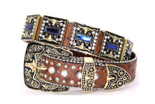 Cargar imagen en el visor de la galería, Rhinestone Belt - #5051 Longhorn Buckle w Double Longhorn