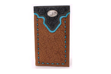 Load image into Gallery viewer, Long Wallet-#605 Genuine Off White or Turquoise Accent w Silver Concho
