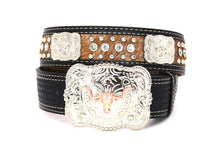 Load image into Gallery viewer, Cowhair Belt- #704 Chrome Concho & Acrylic Stones