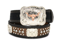 Load image into Gallery viewer, Cowhair Belt- #704 Chrome Concho & Acrylic Stones