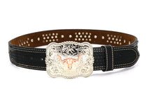 Load image into Gallery viewer, Cowhair Belt- #704 Chrome Concho & Acrylic Stones