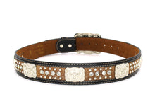 Load image into Gallery viewer, Cowhair Belt- #704 Chrome Concho & Acrylic Stones