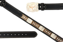 Load image into Gallery viewer, Cowhair Belt- #704 Chrome Concho & Acrylic Stones