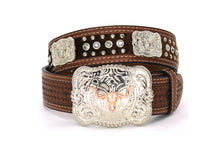 Load image into Gallery viewer, Cowhair Belt- #704 Chrome Concho & Acrylic Stones