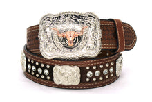 Load image into Gallery viewer, Cowhair Belt- #704 Chrome Concho & Acrylic Stones