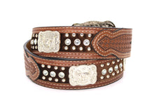 Load image into Gallery viewer, Cowhair Belt- #704 Chrome Concho & Acrylic Stones