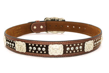Load image into Gallery viewer, Cowhair Belt- #704 Chrome Concho & Acrylic Stones