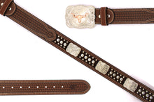 Load image into Gallery viewer, Cowhair Belt- #704 Chrome Concho & Acrylic Stones