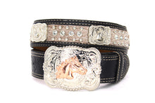 Load image into Gallery viewer, Cowhair Belt- #704 Chrome Concho & Acrylic Stones