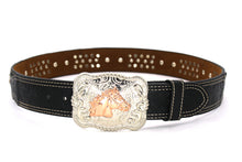 Load image into Gallery viewer, Cowhair Belt- #704 Chrome Concho & Acrylic Stones