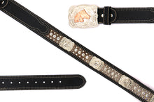 Load image into Gallery viewer, Cowhair Belt- #704 Chrome Concho & Acrylic Stones