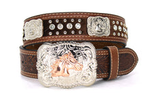 Load image into Gallery viewer, Cowhair Belt- #704 Chrome Concho & Acrylic Stones