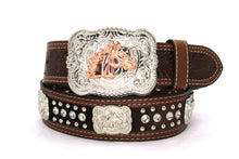 Load image into Gallery viewer, Cowhair Belt- #704 Chrome Concho & Acrylic Stones