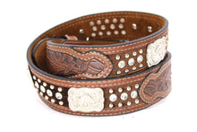 Load image into Gallery viewer, Cowhair Belt- #704 Chrome Concho & Acrylic Stones