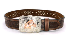 Load image into Gallery viewer, Cowhair Belt- #704 Chrome Concho & Acrylic Stones