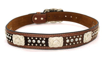 Load image into Gallery viewer, Cowhair Belt- #704 Chrome Concho & Acrylic Stones