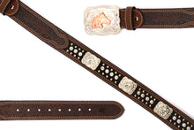 Load image into Gallery viewer, Cowhair Belt- #704 Chrome Concho & Acrylic Stones