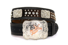 Load image into Gallery viewer, Cowhair Belt- #704 Chrome Concho & Acrylic Stones