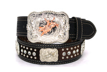 Load image into Gallery viewer, Cowhair Belt- #704 Chrome Concho & Acrylic Stones