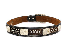 Load image into Gallery viewer, Cowhair Belt- #704 Chrome Concho & Acrylic Stones