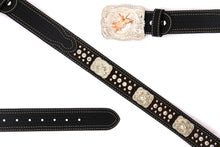 Load image into Gallery viewer, Cowhair Belt- #704 Chrome Concho & Acrylic Stones