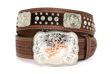 Load image into Gallery viewer, Cowhair Belt- #704 Chrome Concho & Acrylic Stones