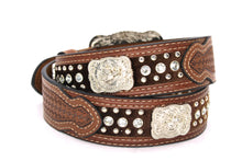 Load image into Gallery viewer, Cowhair Belt- #704 Chrome Concho & Acrylic Stones