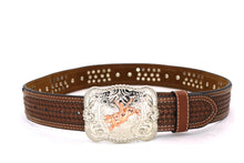 Load image into Gallery viewer, Cowhair Belt- #704 Chrome Concho & Acrylic Stones
