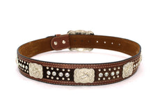 Load image into Gallery viewer, Cowhair Belt- #704 Chrome Concho & Acrylic Stones