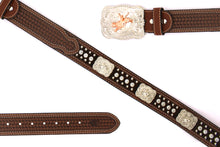 Load image into Gallery viewer, Cowhair Belt- #704 Chrome Concho & Acrylic Stones