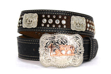 Load image into Gallery viewer, Cowhair Belt- #704 Chrome Concho & Acrylic Stones