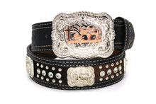 Load image into Gallery viewer, Cowhair Belt- #704 Chrome Concho & Acrylic Stones