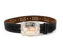 Load image into Gallery viewer, Cowhair Belt- #704 Chrome Concho & Acrylic Stones