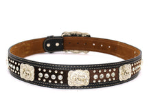 Load image into Gallery viewer, Cowhair Belt- #704 Chrome Concho & Acrylic Stones
