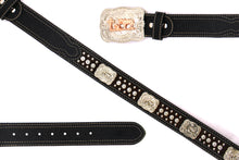 Load image into Gallery viewer, Cowhair Belt- #704 Chrome Concho & Acrylic Stones