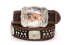 Load image into Gallery viewer, Cowhair Belt- #704 Chrome Concho & Acrylic Stones