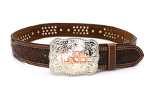 Load image into Gallery viewer, Cowhair Belt- #704 Chrome Concho & Acrylic Stones
