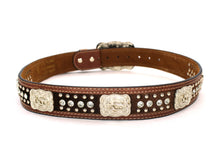 Load image into Gallery viewer, Cowhair Belt- #704 Chrome Concho & Acrylic Stones