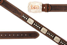 Load image into Gallery viewer, Cowhair Belt- #704 Chrome Concho & Acrylic Stones