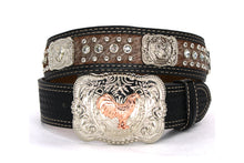 Load image into Gallery viewer, Cowhair Belt- #704 Chrome Concho & Acrylic Stones