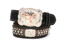 Load image into Gallery viewer, Cowhair Belt- #704 Chrome Concho & Acrylic Stones