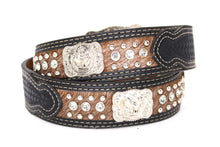 Load image into Gallery viewer, Cowhair Belt- #704 Chrome Concho & Acrylic Stones