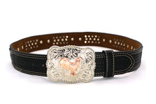Load image into Gallery viewer, Cowhair Belt- #704 Chrome Concho & Acrylic Stones