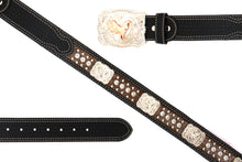 Load image into Gallery viewer, Cowhair Belt- #704 Chrome Concho & Acrylic Stones