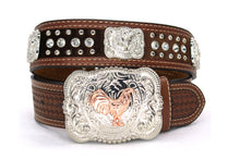 Load image into Gallery viewer, Cowhair Belt- #704 Chrome Concho & Acrylic Stones