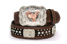 Load image into Gallery viewer, Cowhair Belt- #704 Chrome Concho & Acrylic Stones