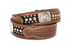 Load image into Gallery viewer, Cowhair Belt- #704 Chrome Concho & Acrylic Stones