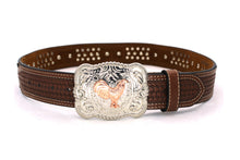 Load image into Gallery viewer, Cowhair Belt- #704 Chrome Concho & Acrylic Stones