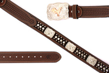 Load image into Gallery viewer, Cowhair Belt- #704 Chrome Concho & Acrylic Stones